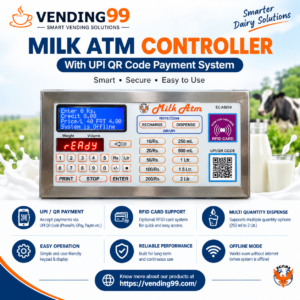 Milk ATM Controller with UPI QR Code and RFID Card Payment System by VENDING99