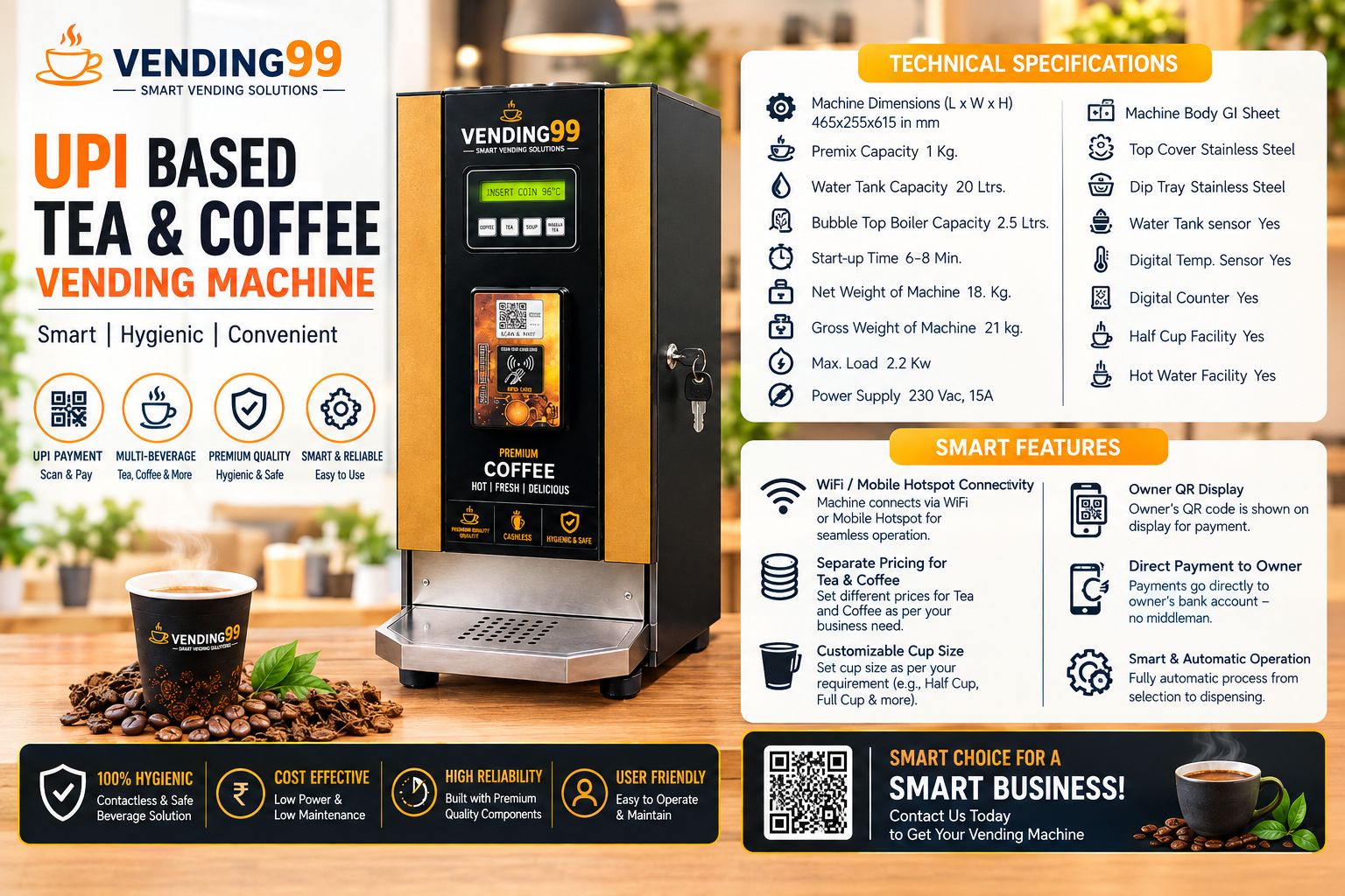2 Lane Tea Coffee UPI Based Vending Machine 2 Lane Tea Coffee UPI Based Vending Machine with QR Payment System