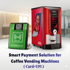 QR Master Plus Hybrid Payment Controller for Tea and Coffee Vending Machine with UPI QR and RFID Card Reader.