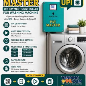 UPI based washing machine payment system PAY MASTER with QR scan and pay feature for automatic operation