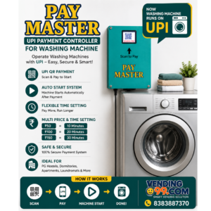 UPI based washing machine payment system PAY MASTER with QR scan and pay feature for automatic operation