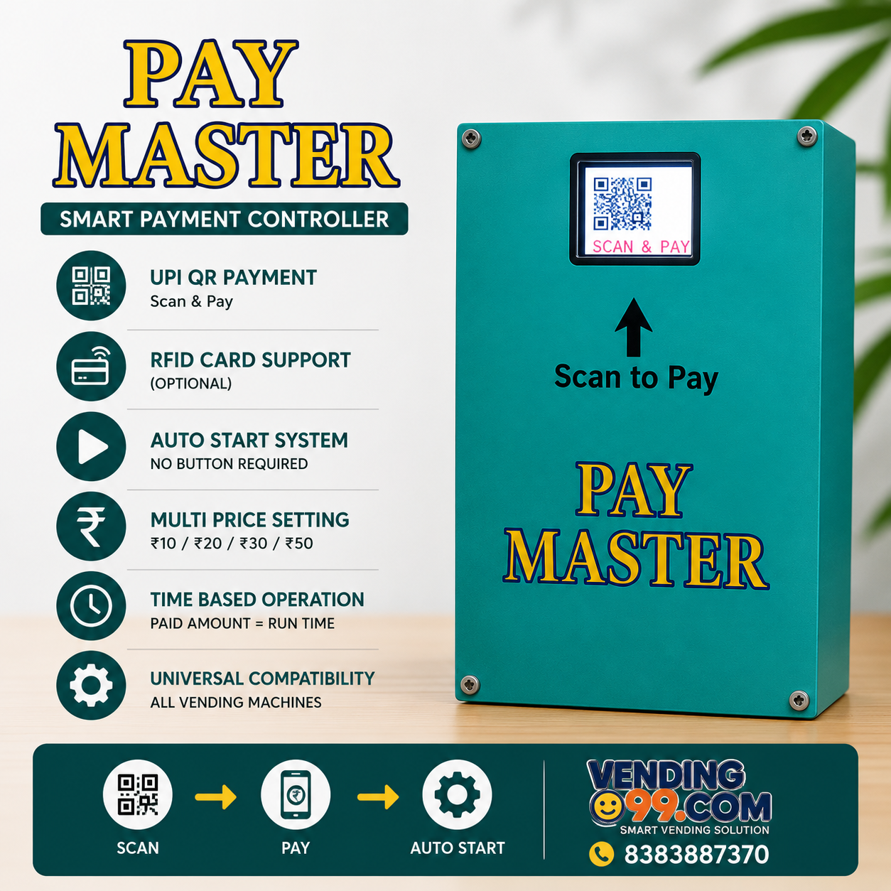 UPI QR Vending Machine Payment System | Auto Start | Cashless Solution India UPI QR based vending machine payment system with auto start feature for tea coffee and other machines